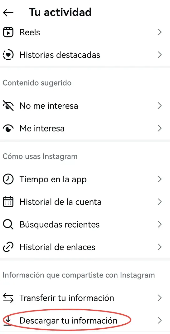 descargar tu información
